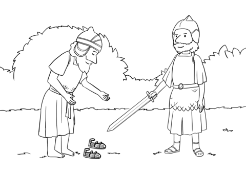 Joshua Takes Off His Sandals Before The Commander Of The Army Of The Lord Coloring Page